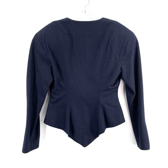 Vintage Avant garde Blazer Women 0 Navy Skirt Set Midi Slit Wool* Victorian Suit - Picture 8 of 16